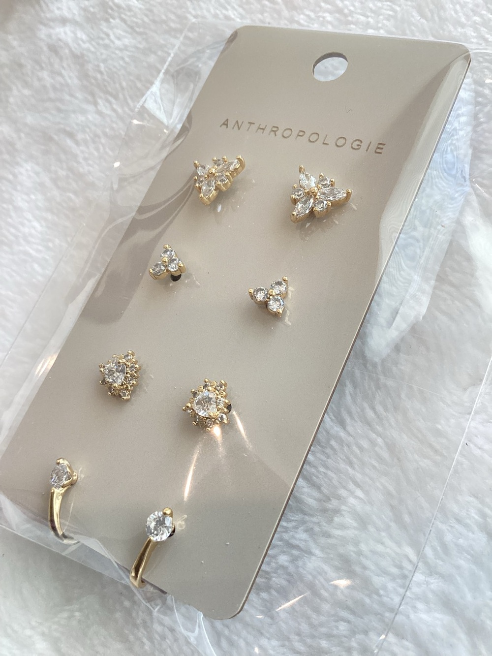 Anthropologie Gold Plated Stud Earrings New Dainty CZ Set of 4 - Picture 2 of 5
